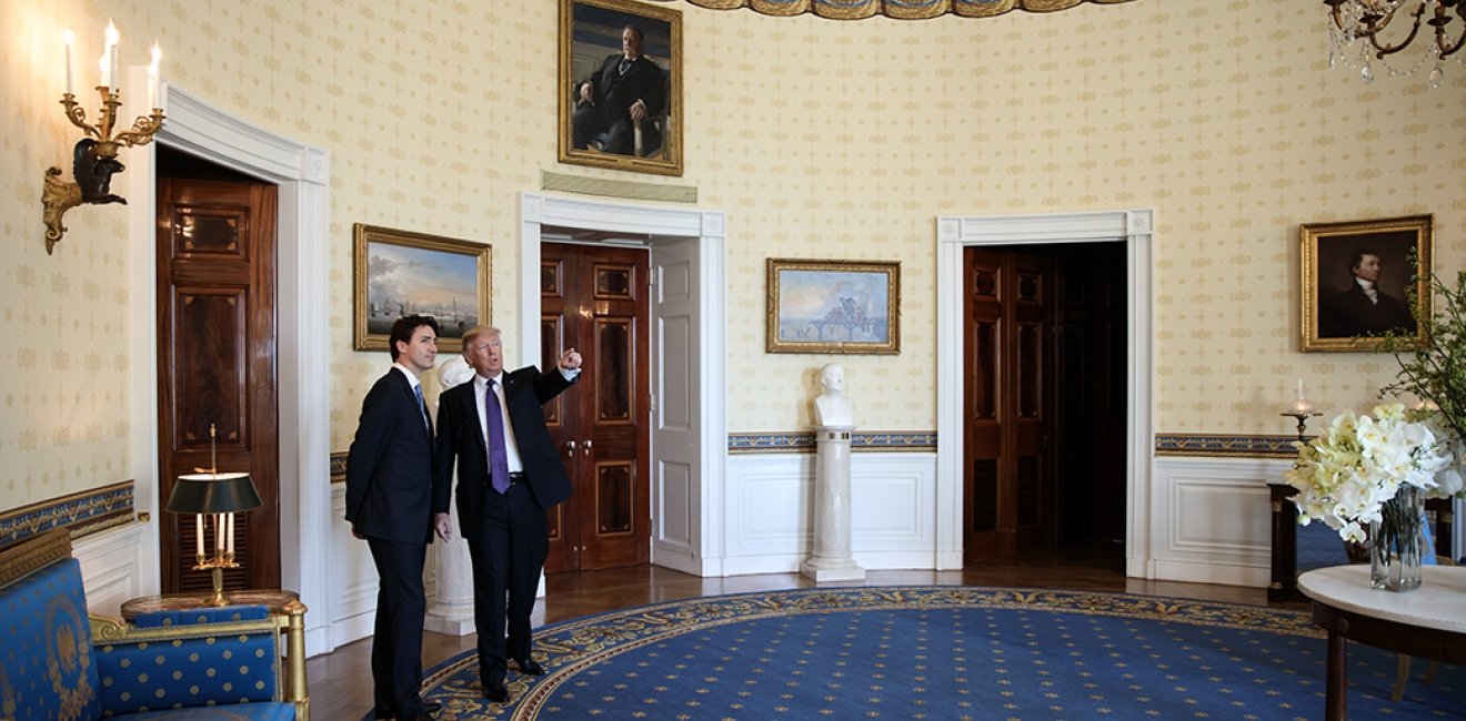 Donald Trump and Justin Trudeau in the Oval Office