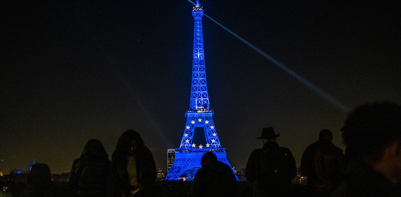 Eiffel Tower with EU Flag