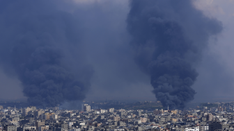 Smoke rises following Israeli airstrikes in Gaza City