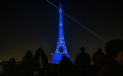 Eiffel Tower with EU Flag