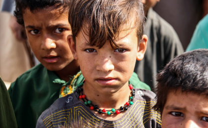 Kabul, Afghanistan, August 1 2021, refugee children after the collapse of the country in August 2021 by the Taliban in the North of the country