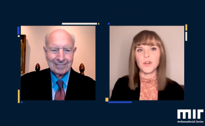 Screen shot of Thomas R. Pickering and interviewer Dr. Hanna Notte 