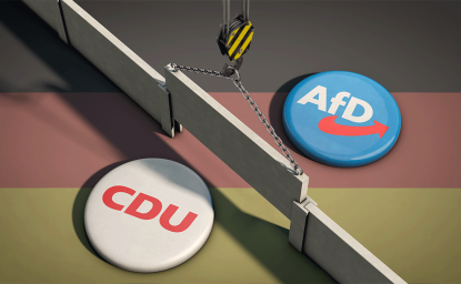 CDU and AfD logos over German flag