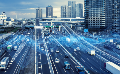 Technology of transportation concept. Traffic control systems. Internet of Things. Mobility as a service.