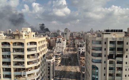 Rimal neighborhood buildings destroyed in north gaza, drone Aerial view over North Gaza in the war with Israel