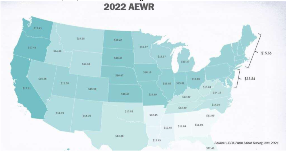 Map on wages in the U.S.