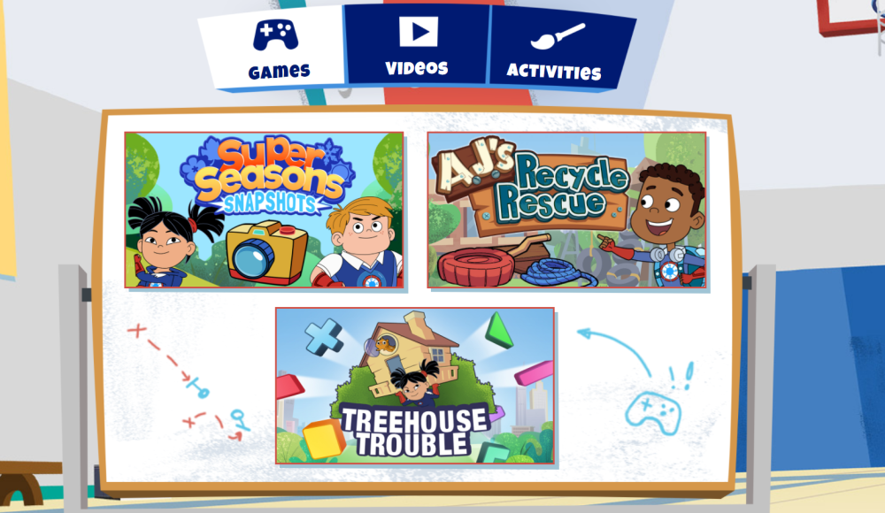 Screenshot of the home page for Hero Elementary games