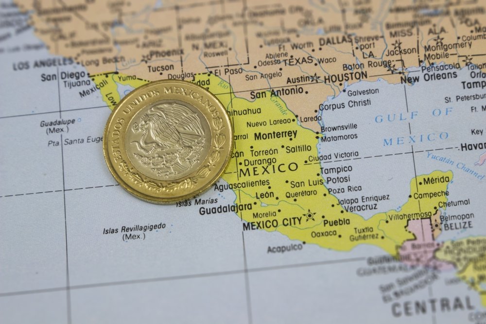 Peso on map of Mexico