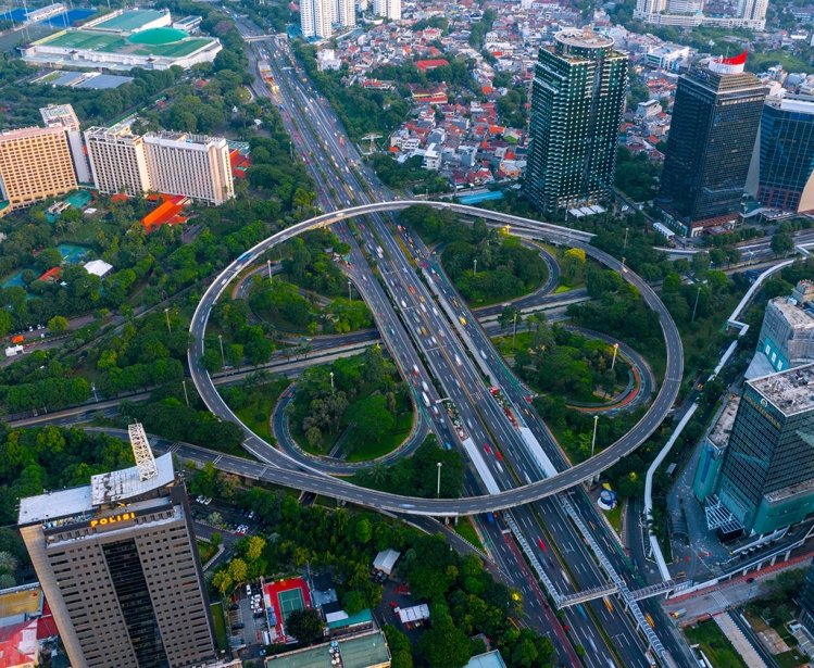 An aerial view of Jakarta, Indonesia.