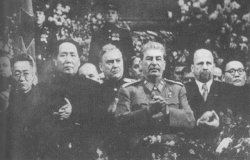 Mao at Stalin's side on a ceremony arranged for Stalin's 71th birthday in Moscow in December 1949