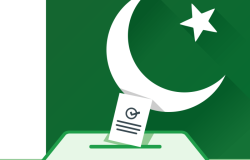 Pakistan flag in front of ballot box. graphic