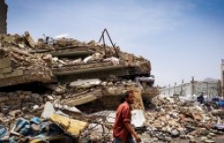 Massive destruction caused by the war that has damaged most of the cities and neighborhoods of Taiz City, Yemen