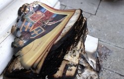 Damaged religious text in Odesa Ukraine